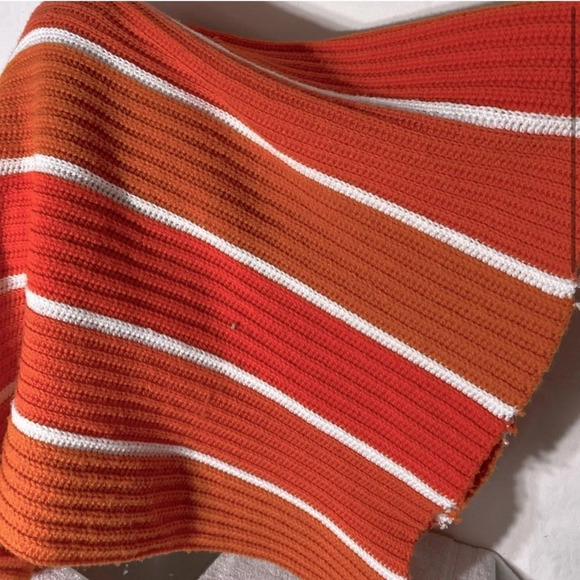 Vintage Handmade  Orange Striped Crochet Knit Afghan Throw Blanket - Picture 3 of 16